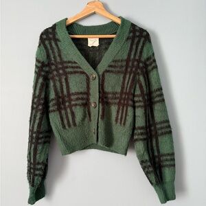 Harper Green and Brown Plaid Cardigan